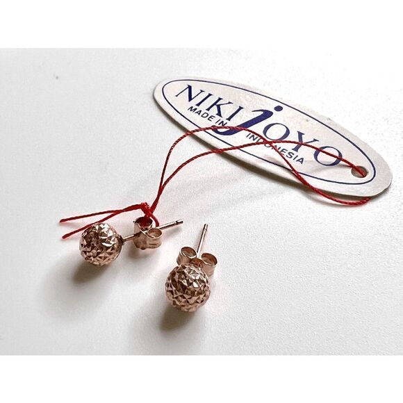 14K Rose Gold 6mm Ball Post Earrings - Picture 3 of 5